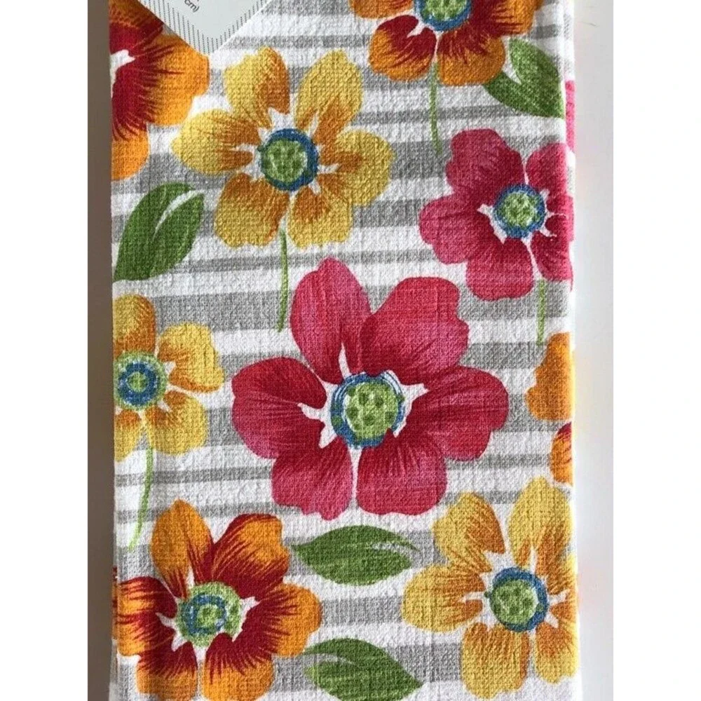 Floral Flowers Kitchen Dish Towels 17x28 Absorbent 100% Cotton Set of 2